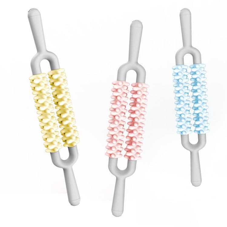 Yellow and Grey Dual Row Spiky Muscle Roller Stick - Deep Tissue Massager for Back and Leg Recovery - Image 2