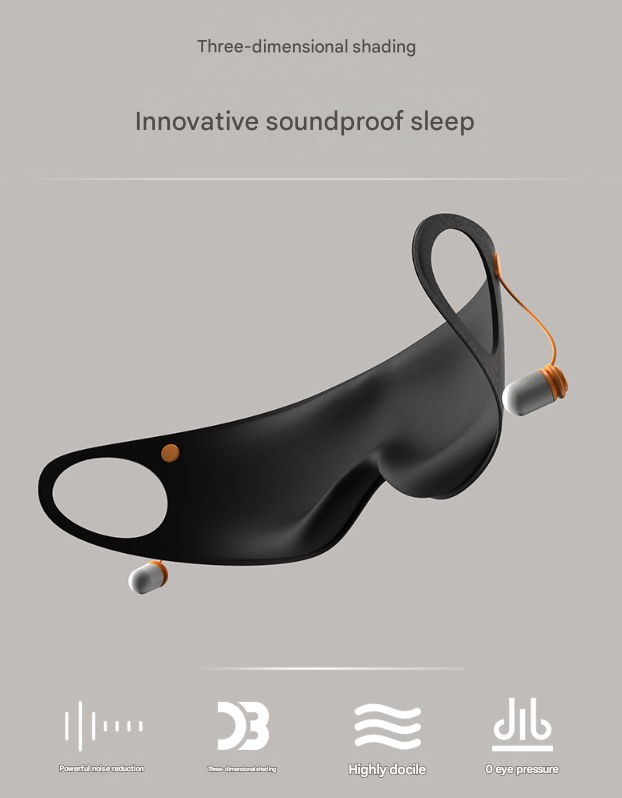 Grey 2-in-1 Blackout Sleep Mask with Integrated Noise Reducing Earplugs for Undisturbed Rest - Image 3