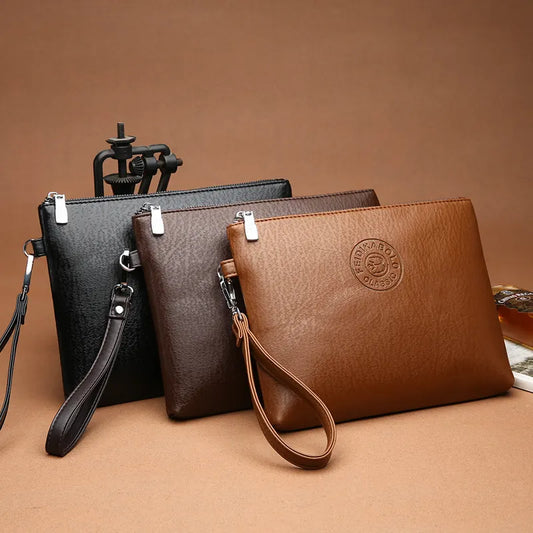 Black Classic Men's PU Leather Clutch Bag - Slim Business Wristlet & Travel Pouch - Image 2