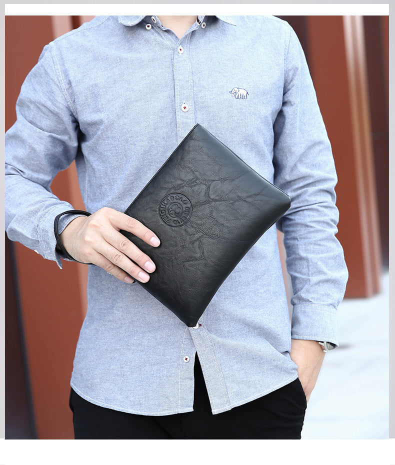 Black Classic Men's PU Leather Clutch Bag - Slim Business Wristlet & Travel Pouch - Image 7