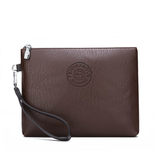 Coffee Classic Men's PU Leather Clutch Bag - Slim Business Wristlet & Travel Pouch