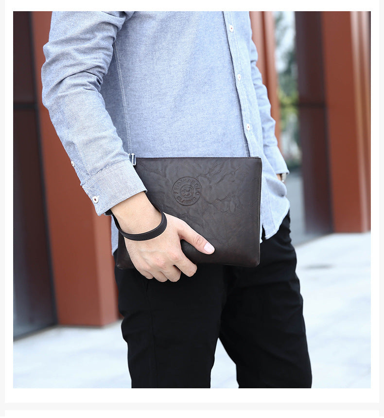 Coffee Classic Men's PU Leather Clutch Bag - Slim Business Wristlet & Travel Pouch - Image 6
