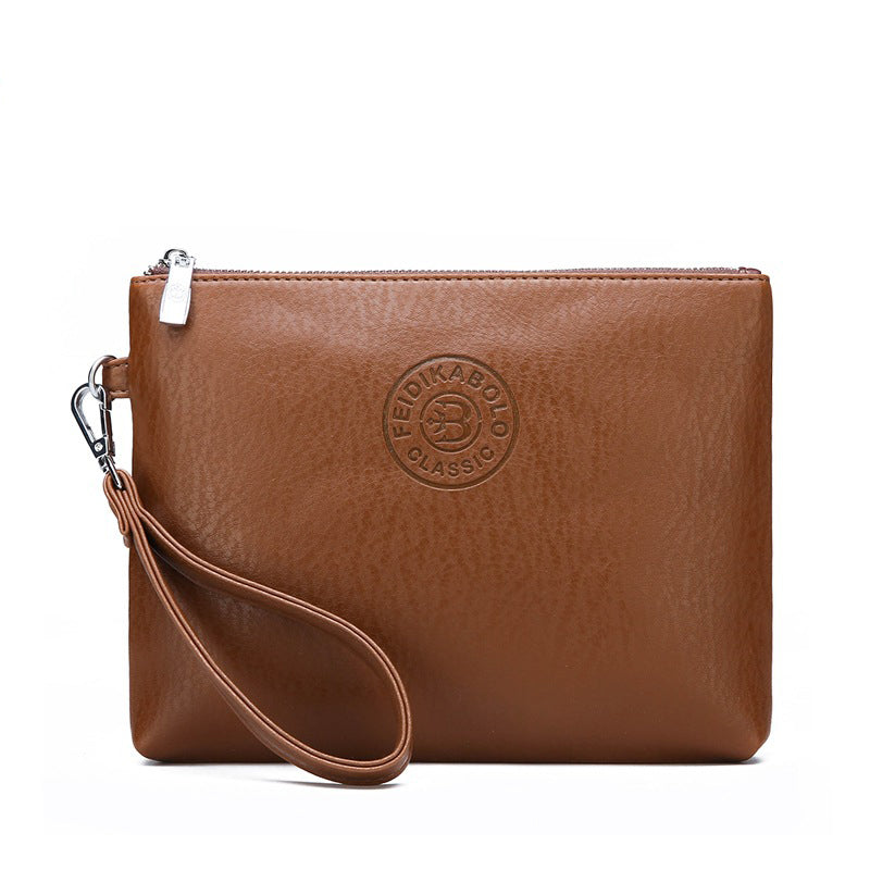 Brown Classic Men's PU Leather Clutch Bag - Slim Business Wristlet & Travel Pouch