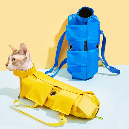 Size L Blue Multi-Functional Cat Grooming Bag - Anti-Scratch Restraint Pouch for Nail Trimming and Vet Visits - Image 2