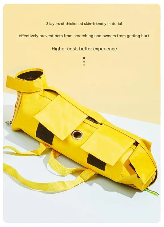 Size M Yellow Multi-Functional Cat Grooming Bag - Anti-Scratch Restraint Pouch for Nail Trimming and Vet Visits - Image 5