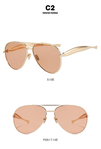 Style C2 Gold Frame Orange Lenses Chic Oversized Aviator Sunglasses - Retro Metal Frame with UV400 Protection for Women - Image 2