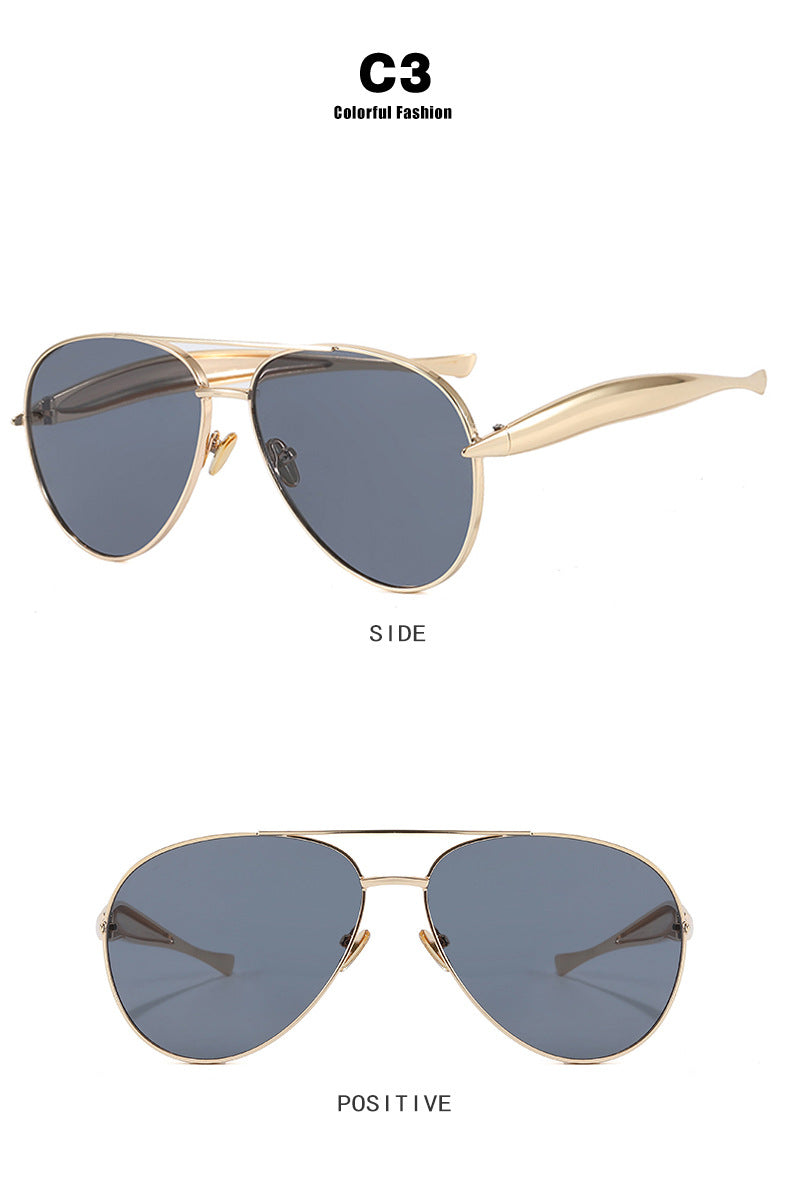 Style C3 Gold Frame Grey Lenses Chic Oversized Aviator Sunglasses - Retro Metal Frame with UV400 Protection for Women - Image 2