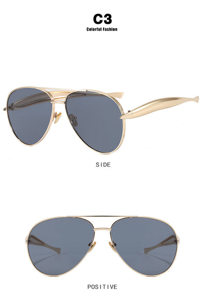 Style C3 Gold Frame Grey Lenses Chic Oversized Aviator Sunglasses - Retro Metal Frame with UV400 Protection for Women - Image 2