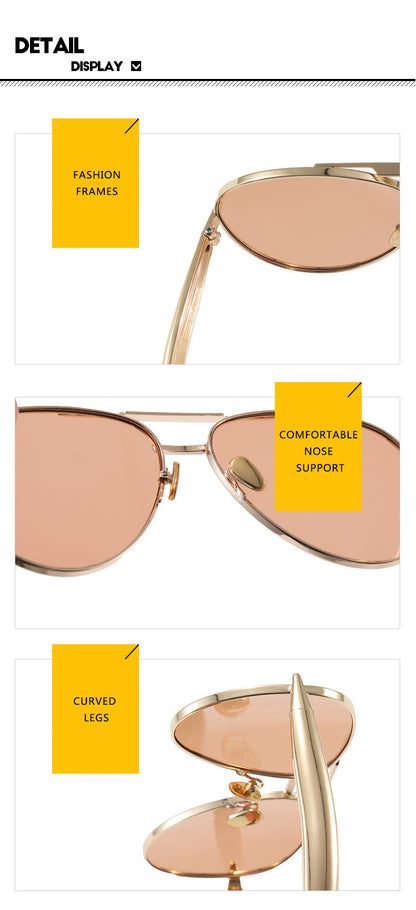 Style C3 Gold Frame Grey Lenses Chic Oversized Aviator Sunglasses - Retro Metal Frame with UV400 Protection for Women - Image 5