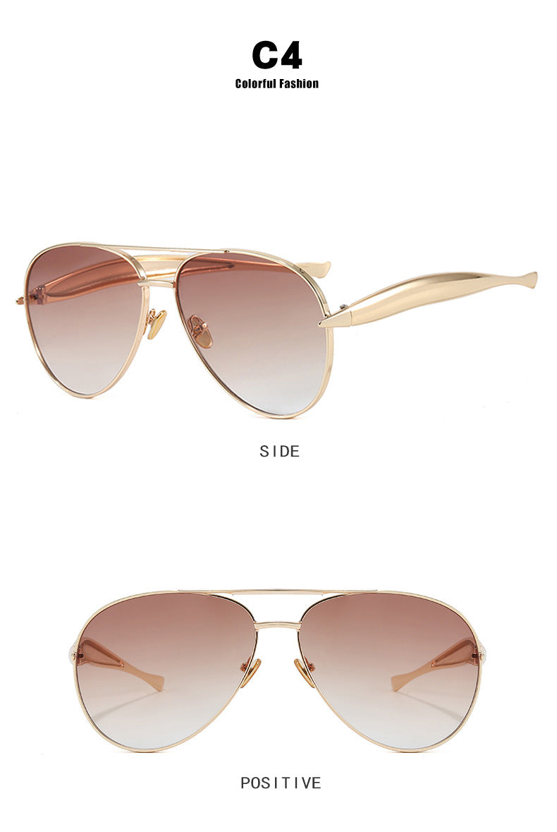 Style C4 Gold Frame Brown Lenses Chic Oversized Aviator Sunglasses - Retro Metal Frame with UV400 Protection for Women - Image 2