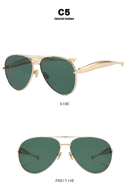 Style C5 Gold Frame Green Lenses Chic Oversized Aviator Sunglasses - Retro Metal Frame with UV400 Protection for Women - Image 2