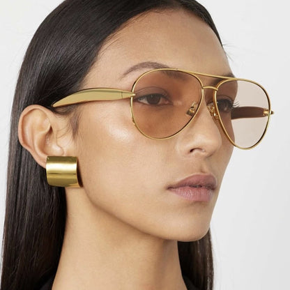 Style C5 Gold Frame Green Lenses Chic Oversized Aviator Sunglasses - Retro Metal Frame with UV400 Protection for Women - Image 3