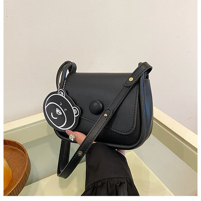 Black Chic PU Leather Crossbody Bag with Cute Bear Charm - Adjustable Strap Shoulder Purse - Image 2