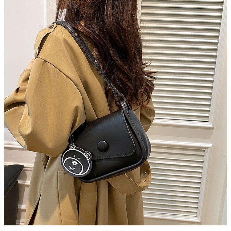 Black Chic PU Leather Crossbody Bag with Cute Bear Charm - Adjustable Strap Shoulder Purse - Image 4