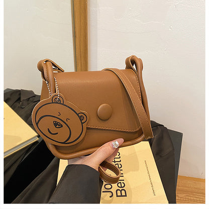 Brown Chic PU Leather Crossbody Bag with Cute Bear Charm - Adjustable Strap Shoulder Purse - Image 2