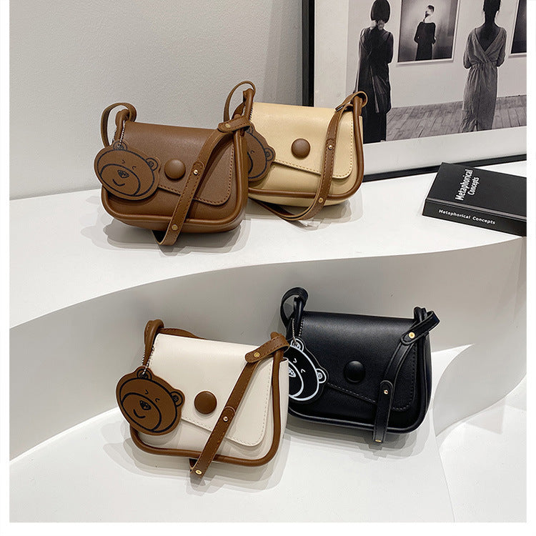 Brown Chic PU Leather Crossbody Bag with Cute Bear Charm - Adjustable Strap Shoulder Purse - Image 3