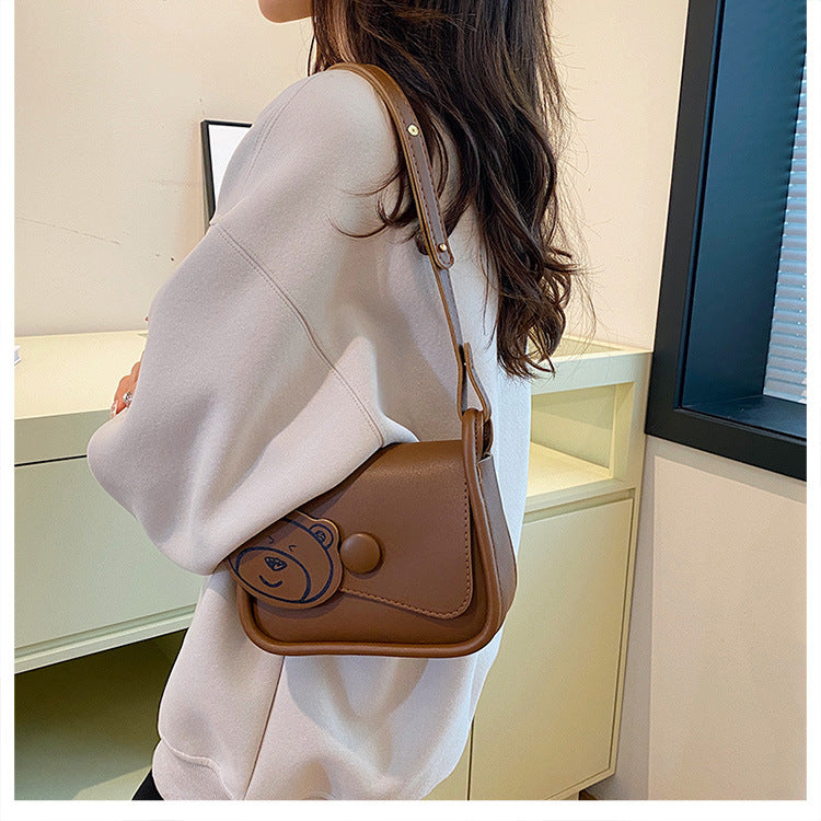 Brown Chic PU Leather Crossbody Bag with Cute Bear Charm - Adjustable Strap Shoulder Purse - Image 4