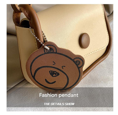Khaki and Brown Chic PU Leather Crossbody Bag with Cute Bear Charm - Adjustable Strap Shoulder Purse - Image 6