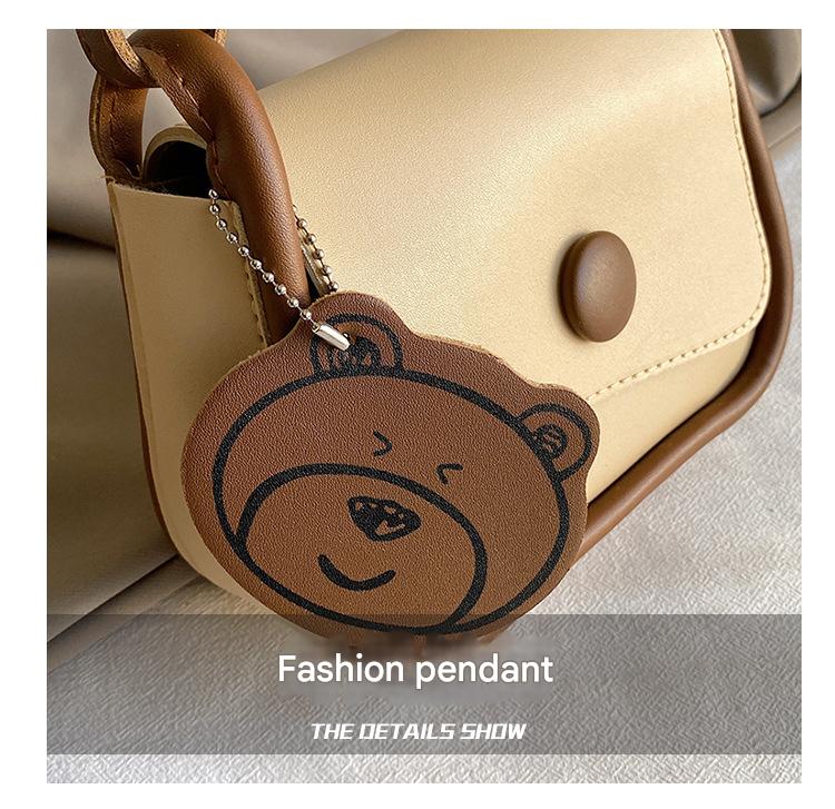 White and Brown Chic PU Leather Crossbody Bag with Cute Bear Charm - Adjustable Strap Shoulder Purse - Image 6
