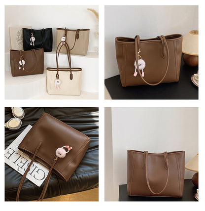 Black Chic Large Capacity Tote Bag - PU Leather Commuter Shoulder Handbag for Women - Image 3