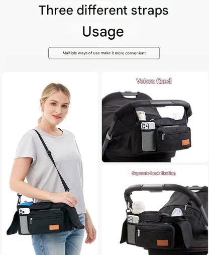Grey Universal Stroller Organiser Caddy with Insulated Cup Holders and Detachable Wristlet - Image 8