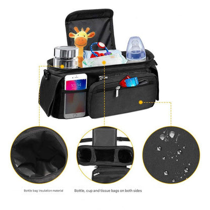 Blue Universal Stroller Organiser Caddy with Insulated Cup Holders and Detachable Wristlet - Image 3