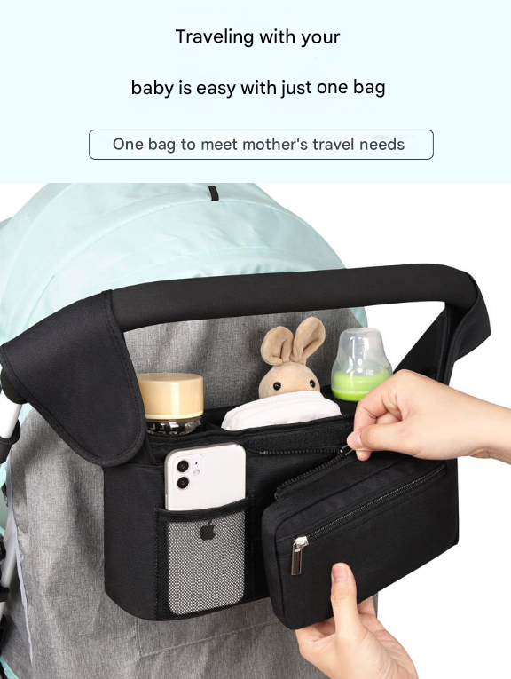 Pink Universal Stroller Organiser Caddy with Insulated Cup Holders and Detachable Wristlet - Image 5