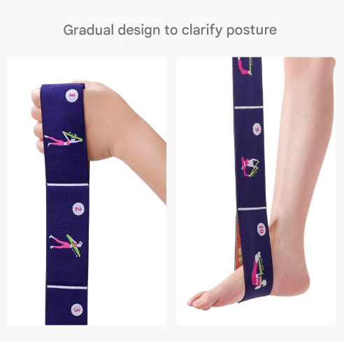 Dark Blue Instructional Yoga Stretch Strap with Embroidered Pose Guide - 11-Loop Flexibility Band - Image 9