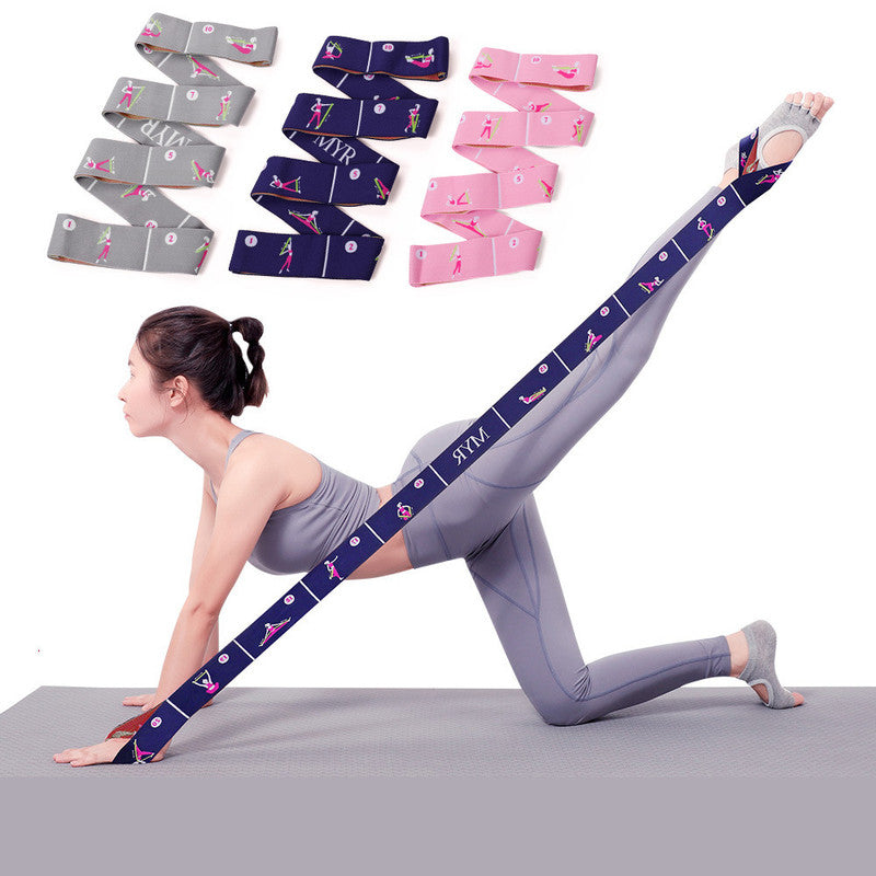 Grey Instructional Yoga Stretch Strap with Embroidered Pose Guide - 11-Loop Flexibility Band - Image 2