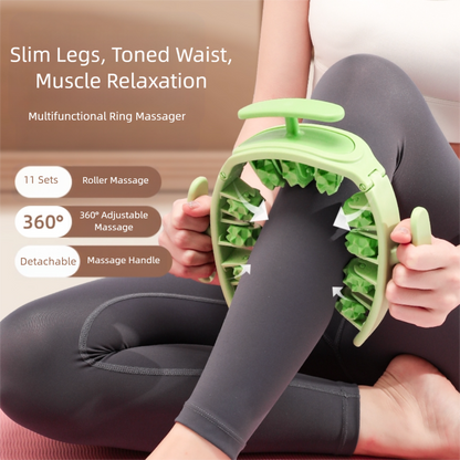 Green and White Removable Adjustable Wrap-Around Muscle Roller - 11-Wheel Deep Tissue Massager for Legs, Arms & Body - Image 3