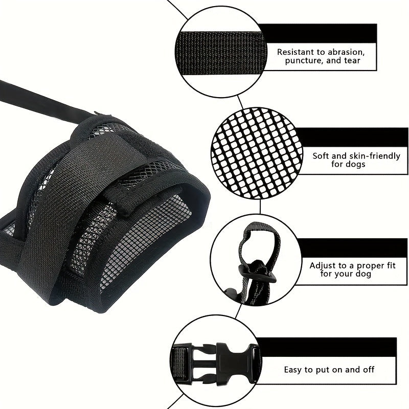 3 Pcs Size XL Black Breathable Mesh Dog Muzzle - Soft & Comfortable Guard to Prevent Biting, Allows Panting and Drinking - Image 2