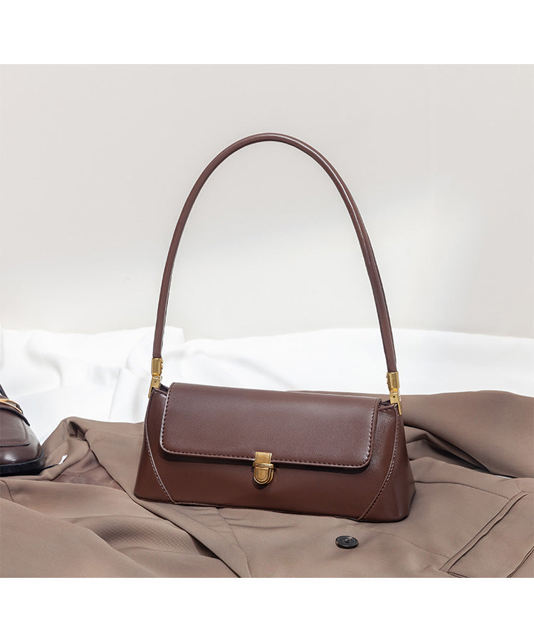 Black Elegant Vintage Baguette Shoulder Bag - Chic PU Leather Underarm Purse with Gold Clasp - Image 7