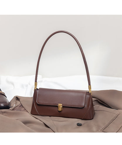 Beige Elegant Vintage Baguette Shoulder Bag - Chic PU Leather Underarm Purse with Gold Clasp - Image 6