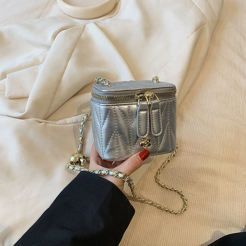 Silver Chic Quilted Mini Box Crossbody Bag - Luxury Style Chain Purse for Women - Image 2