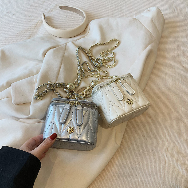 Silver Chic Quilted Mini Box Crossbody Bag - Luxury Style Chain Purse for Women - Image 6