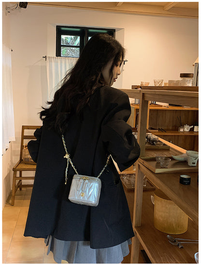 Silver Chic Quilted Mini Box Crossbody Bag - Luxury Style Chain Purse for Women - Image 7