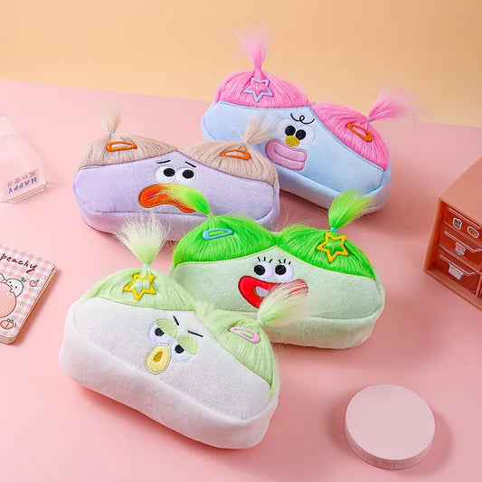 Purple and Blonde Hair Cute Plush Monster Pencil Case - Fluffy Stationery Pouch with DIY Styleable Hair for Kids - Image 2