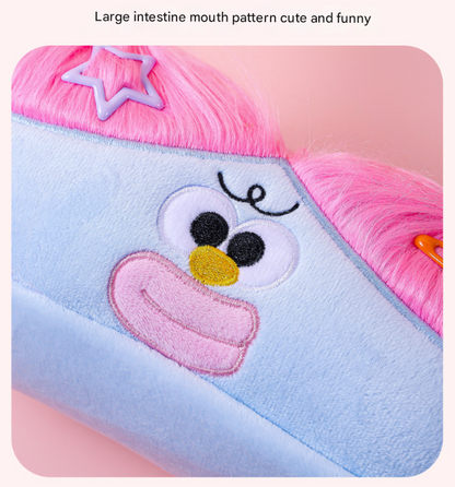 Purple and Blonde Hair Cute Plush Monster Pencil Case - Fluffy Stationery Pouch with DIY Styleable Hair for Kids - Image 4