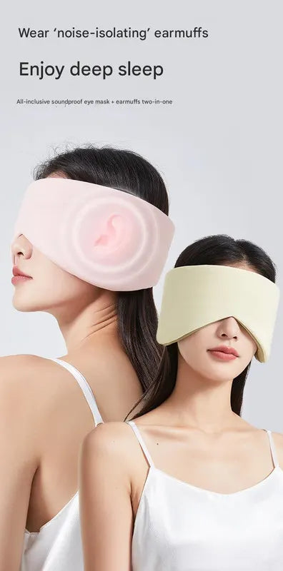 Beige Reversible All-Season Sleep Mask - Cooling & Warming with Sound Muffling Ear Covers Function - Image 2