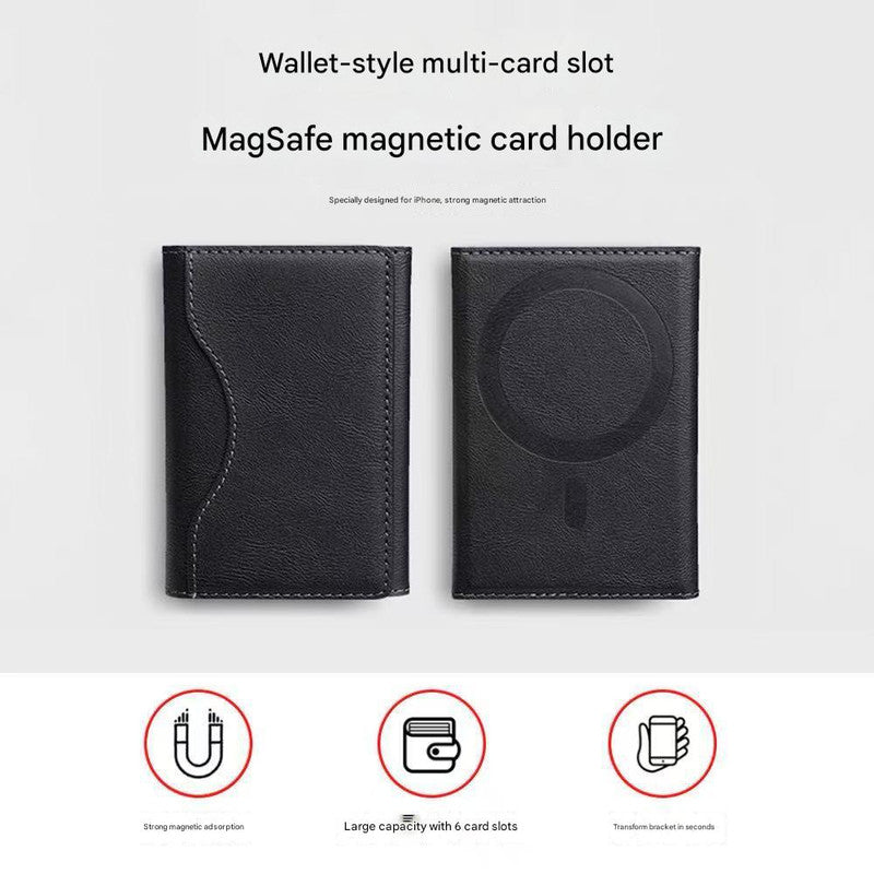 Black 3-in-1 Magnetic Wallet for MagSafe - Slim PU Leather Card Holder with Kickstand - Image 4
