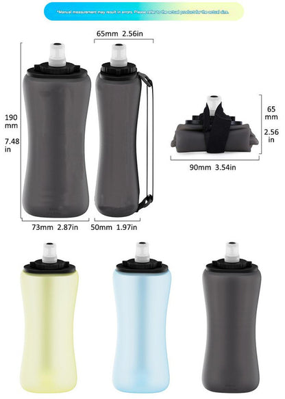 Blue Collapsible Handheld Running Flask - 350ml Lightweight Silicone Water Bottle with Bite Valve - Image 2