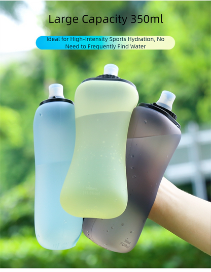 Blue Collapsible Handheld Running Flask - 350ml Lightweight Silicone Water Bottle with Bite Valve - Image 3