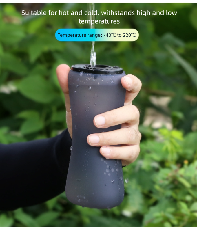 Blue Collapsible Handheld Running Flask - 350ml Lightweight Silicone Water Bottle with Bite Valve - Image 6