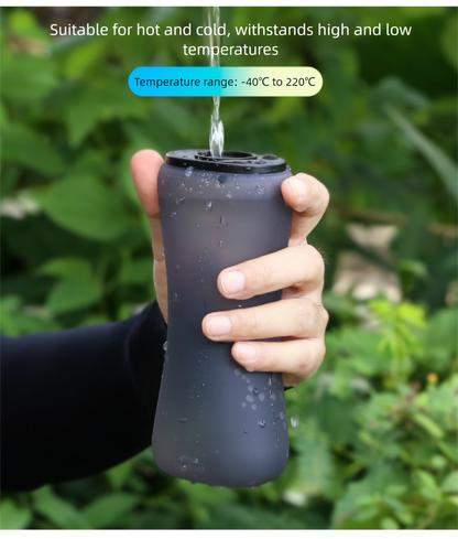 Black Collapsible Handheld Running Flask - 350ml Lightweight Silicone Water Bottle with Bite Valve - Image 6