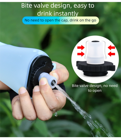 Yellow Collapsible Handheld Running Flask - 350ml Lightweight Silicone Water Bottle with Bite Valve - Image 4