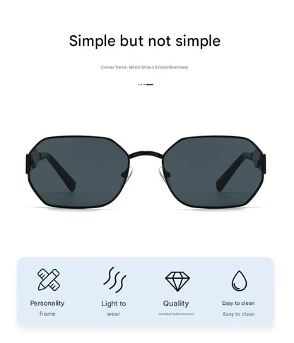 Black Frame and Black Grey Lenses Modern Retro Geometric Sunglasses - Chic Metal Frame with UV400 Lenses and Black PU Leather Protective Case - Image 7