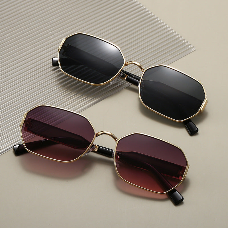 Gold Frame and Pink Grey Lenses Modern Retro Geometric Sunglasses - Chic Metal Frame with UV400 Lenses and Black PU Leather Protective Case - Image 6