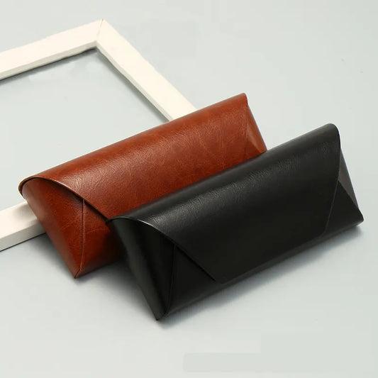 2 Pcs Black Vintage Style PU Leather Eyewear Case - Protective Hard Shell with Soft Lining - Image 2