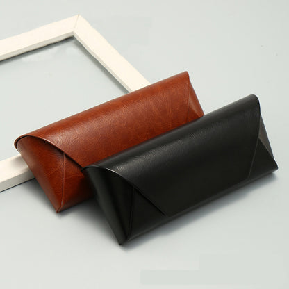 2 Pcs Brown Vintage Style PU Leather Eyewear Case - Protective Hard Shell with Soft Lining - Image 2
