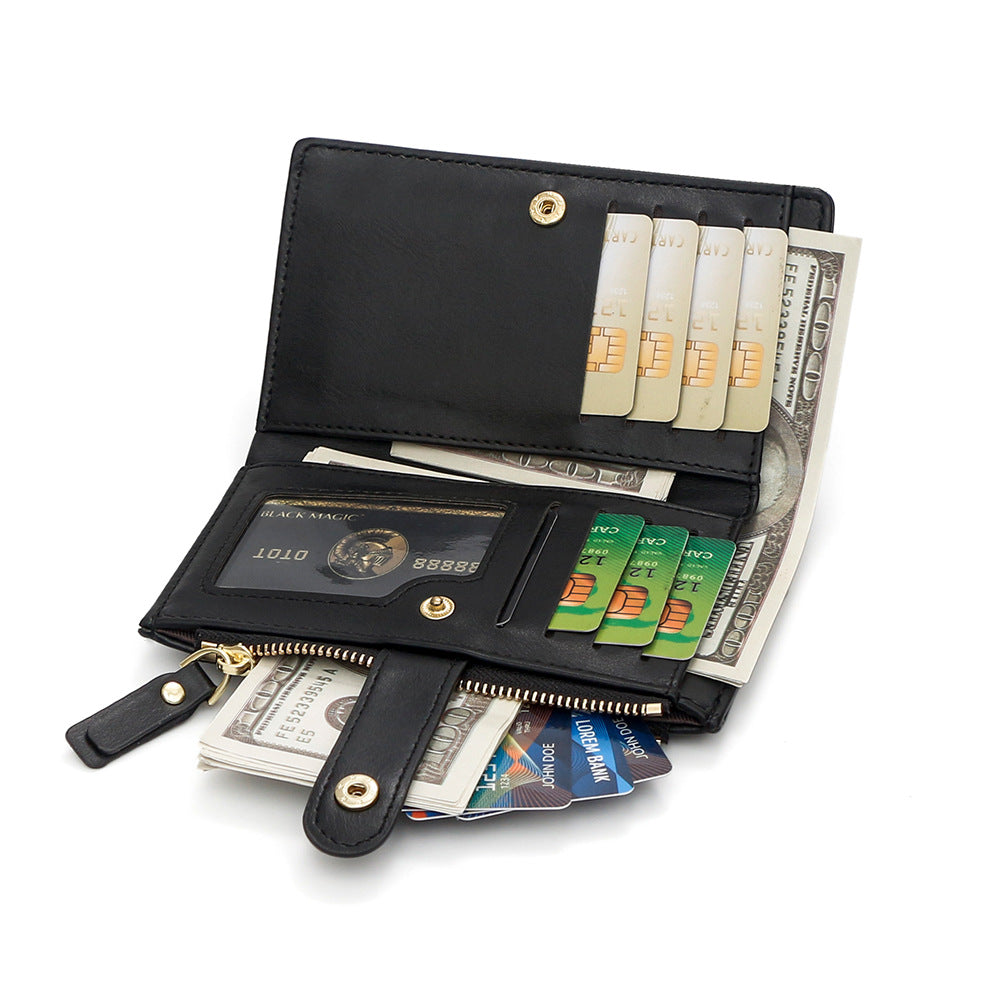 Light Brown Compact Bifold Wallet for Women - High Capacity PU Leather Purse with Zipper Coin Pocket - Image 4